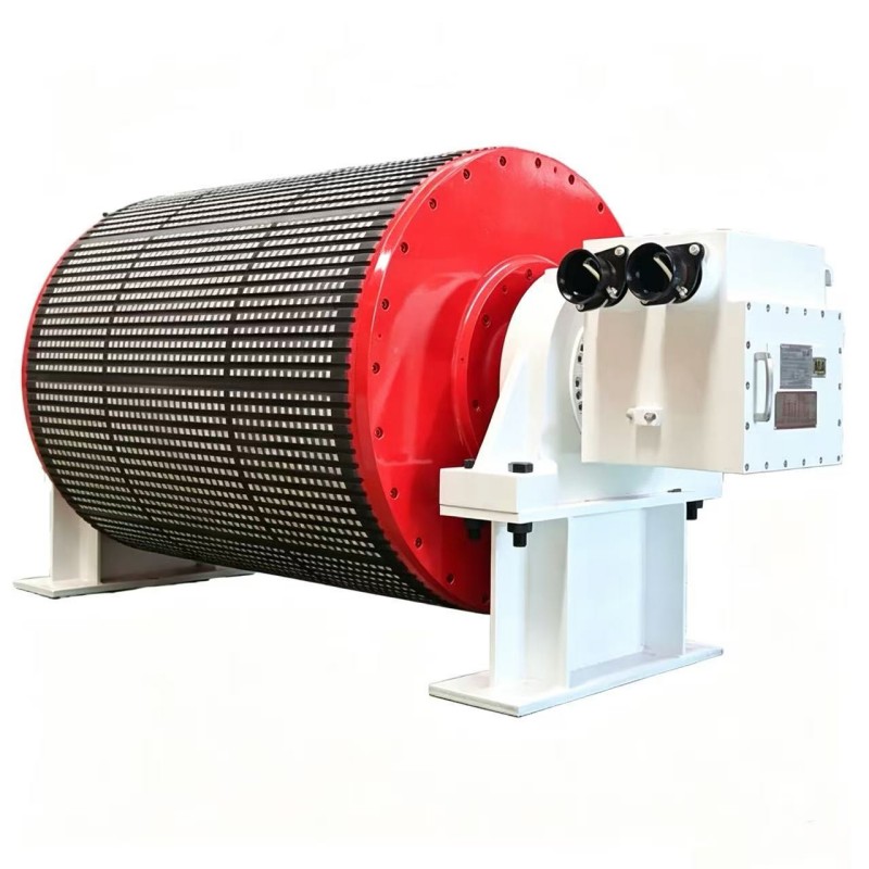 Mining magnetic head pulley installed on conveyor belt system