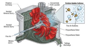 flotation (1) Flotation principle diagram, hydrophobic mineral attach air bubbles